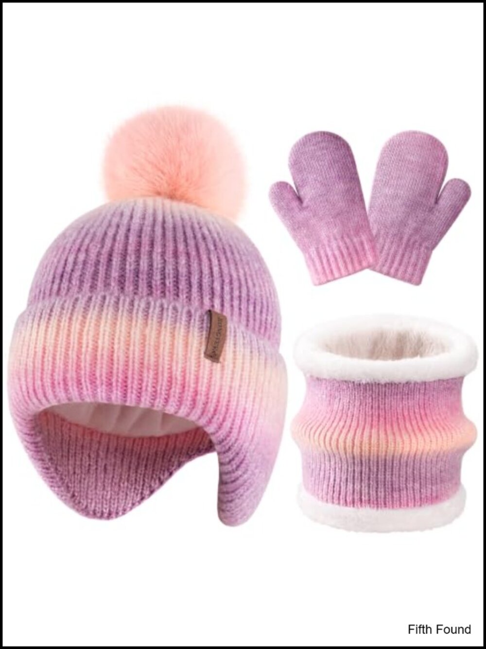 Toddler Girls Winter Hat Gloves Scarf Set Fleece Lined Knit Warm